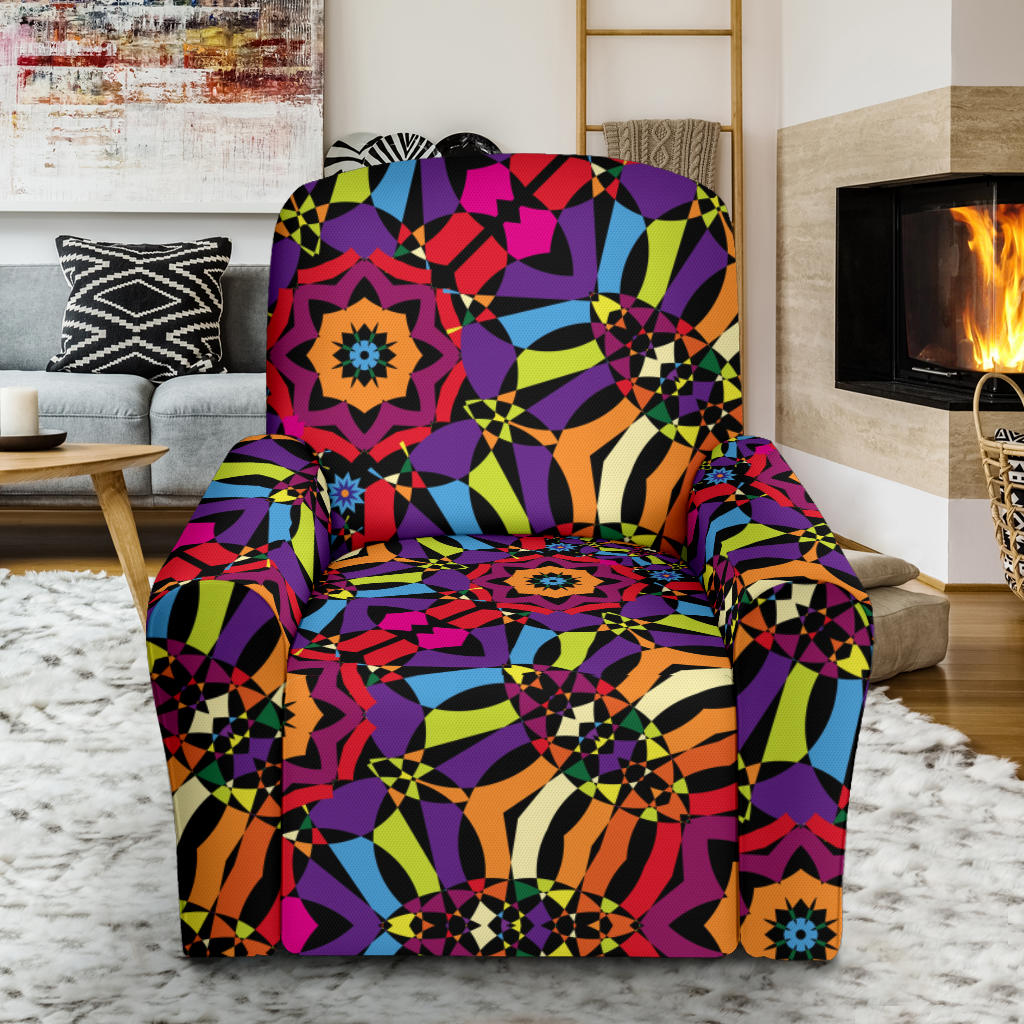 Kaleidoscope Pattern Print Design 01 Recliner Slipcover with Pocket