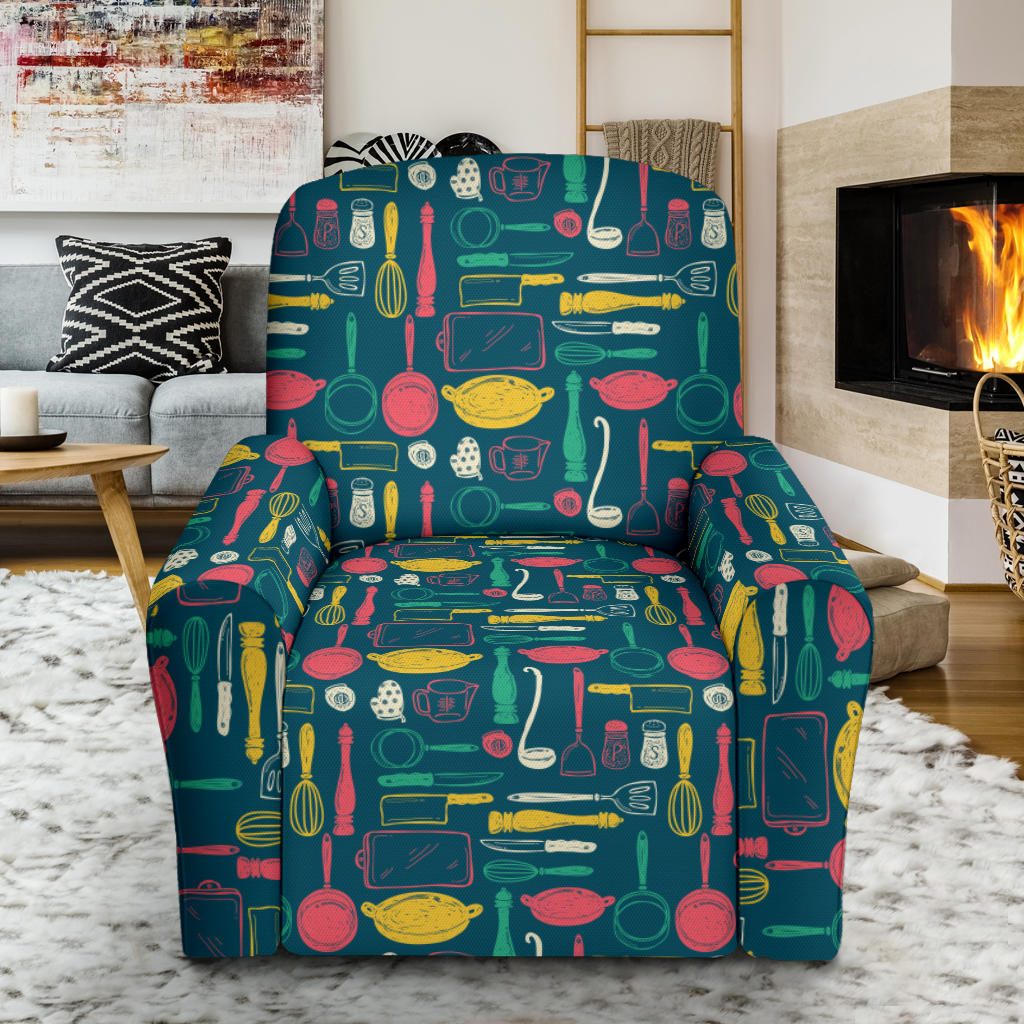 Cooking Kitchen Tools Pattern Print Design 01 Recliner Slipcover with Pocket