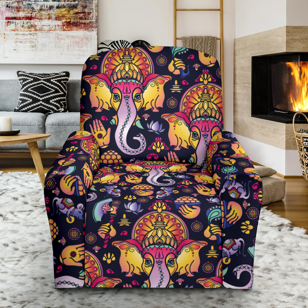 Ganesha Indian Pattern Print Design 03 Recliner Slipcover with Pocket