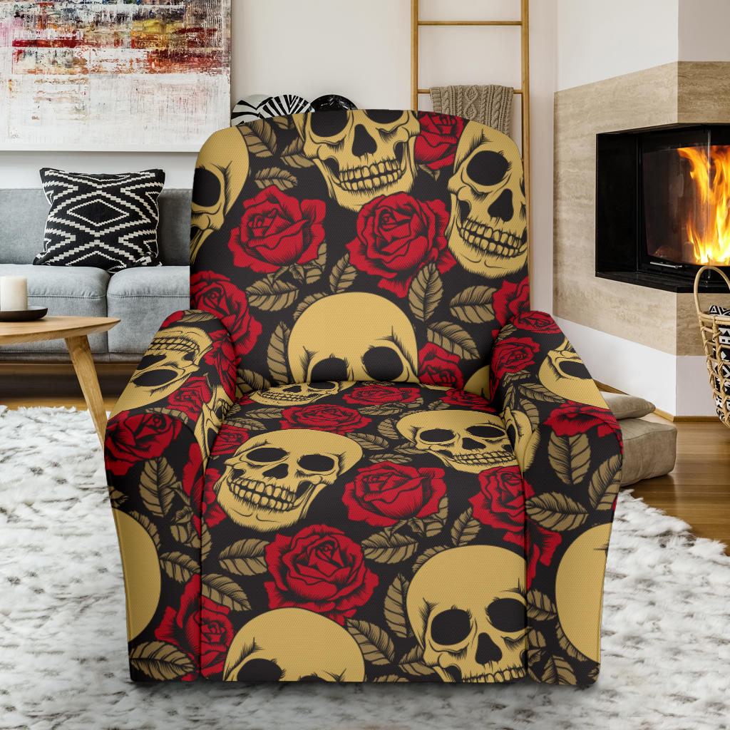 Skull And Roses Print Design LKS302 Recliner Slipcover with Pocket