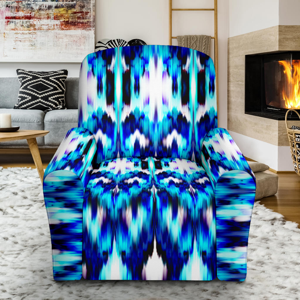 Ikat Blue Pattern Print Design 01 Recliner Slipcover with Pocket