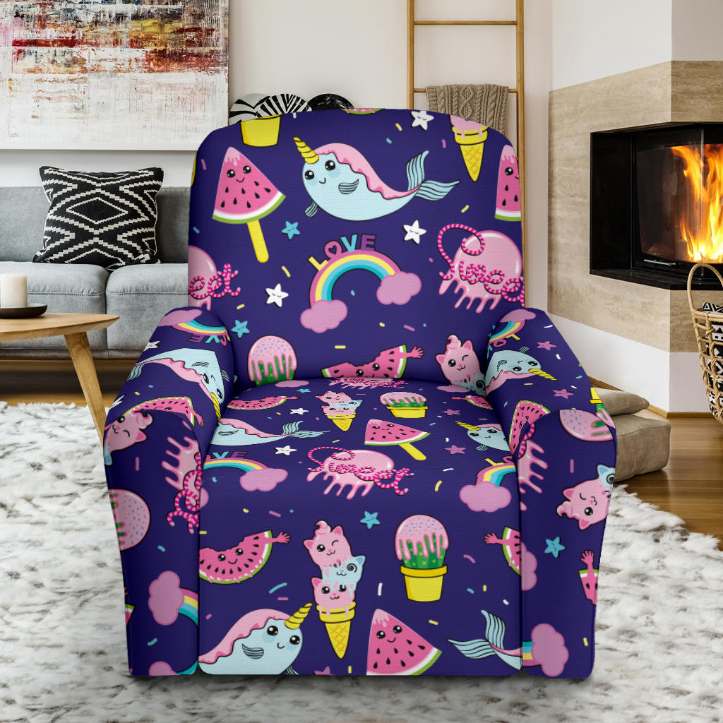 Narwhal Cute Pattern Print Design 02 Recliner Slipcover with Pocket
