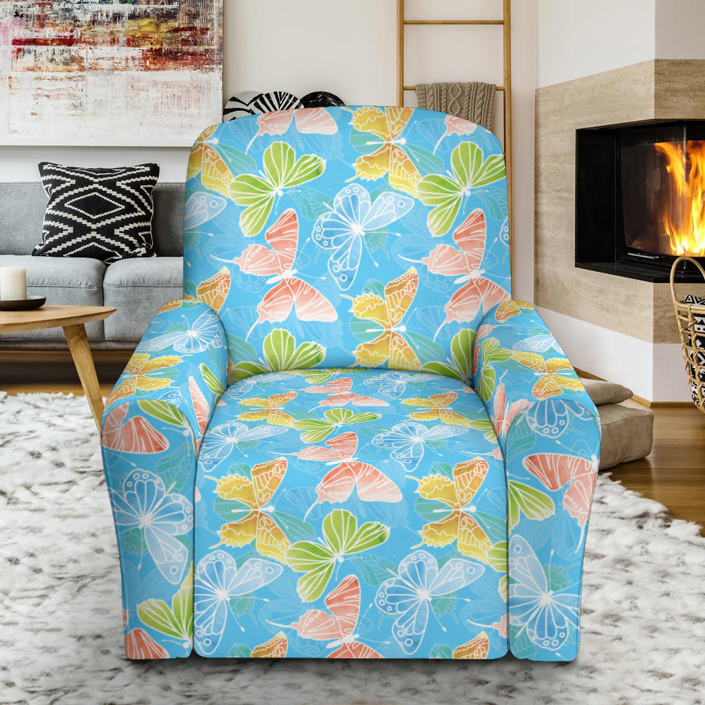 Butterfly Pattern Print Design 05 Recliner Slipcover with Pocket