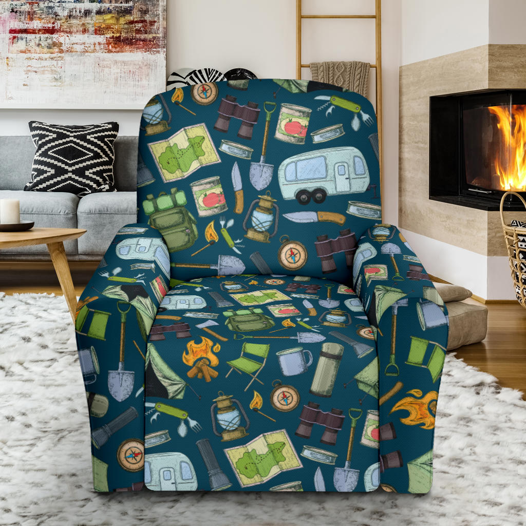 Camping Pattern Print Design 02 Single Sofa Slipcover