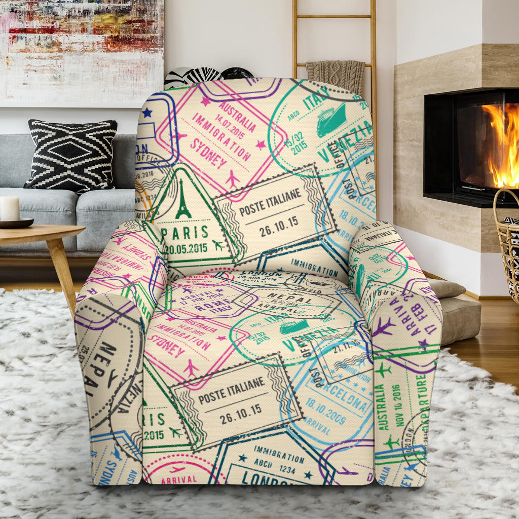 Travel Stamp Print Design LKS303 Recliner Slipcover with Pocket