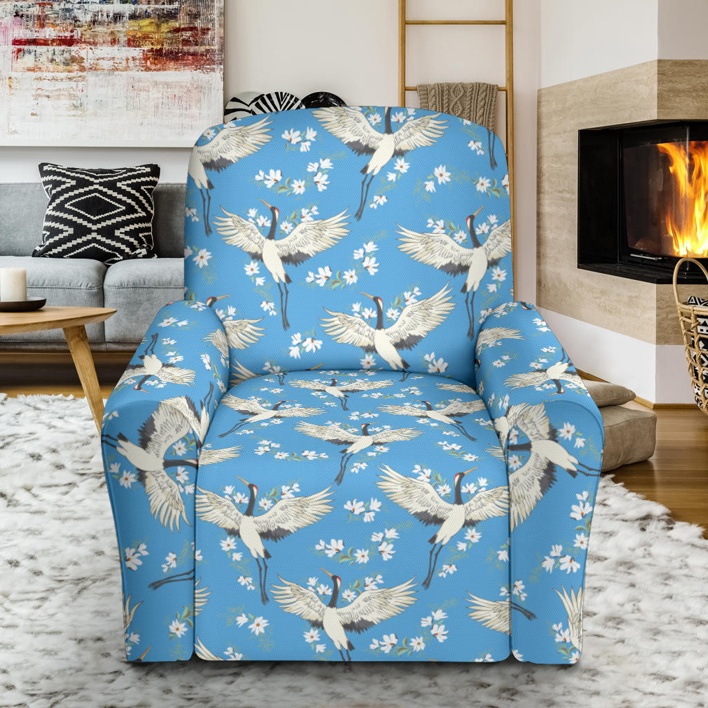 Crane Pattern Print Design 03 Recliner Slipcover with Pocket