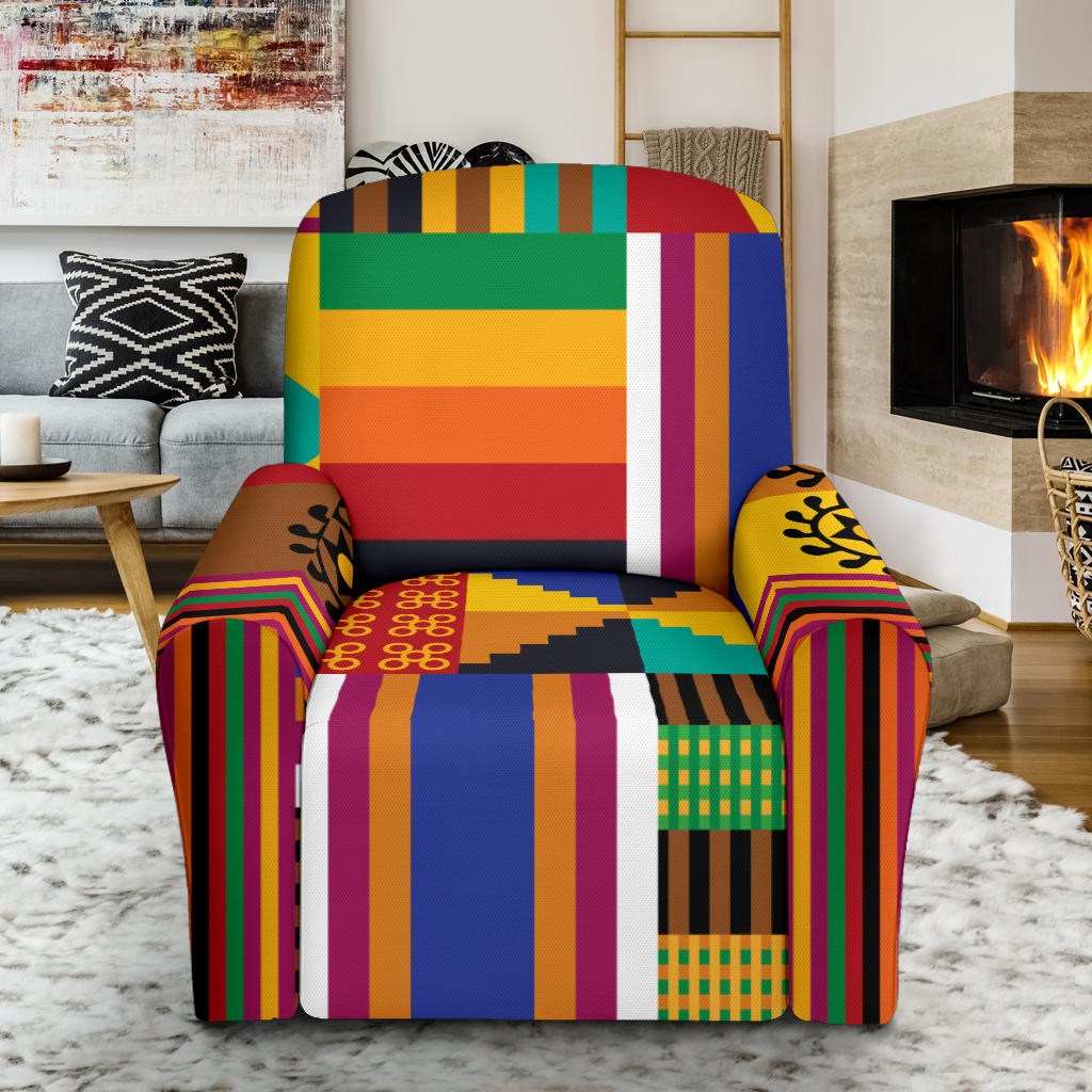 Kente Pattern Print Design 03 Recliner Slipcover with Pocket