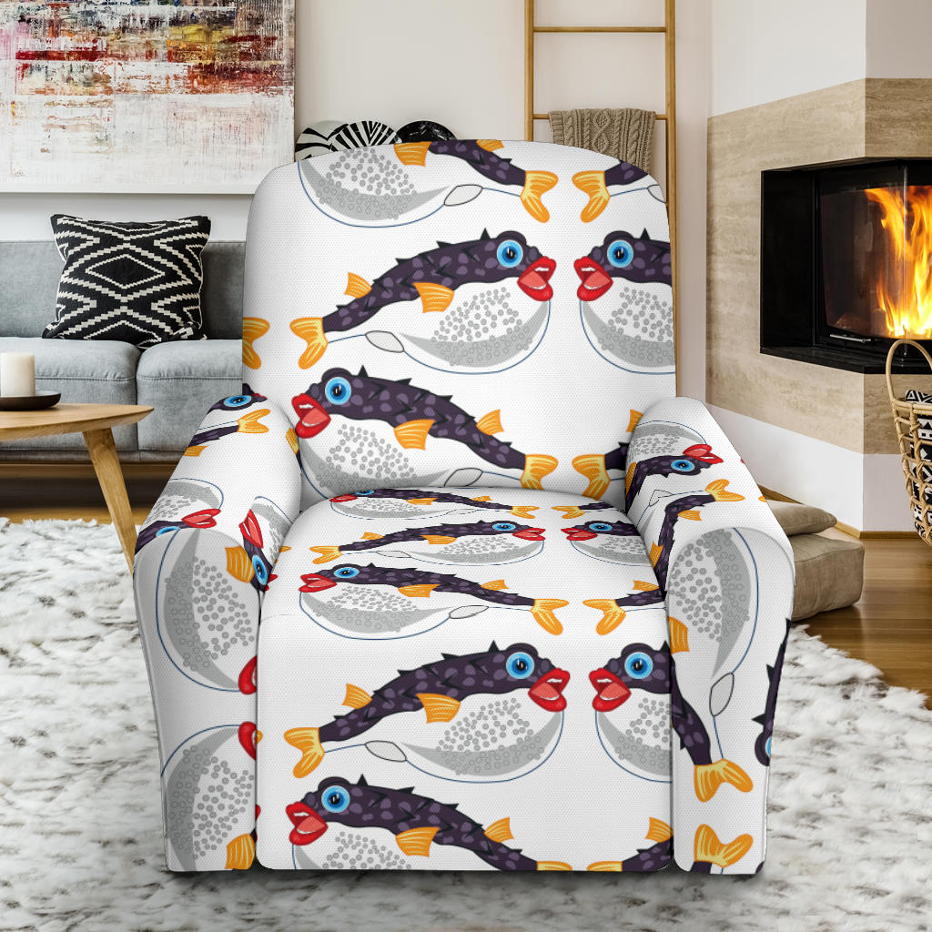 Fugu Pattern Print Design 03 Recliner Slipcover with Pocket