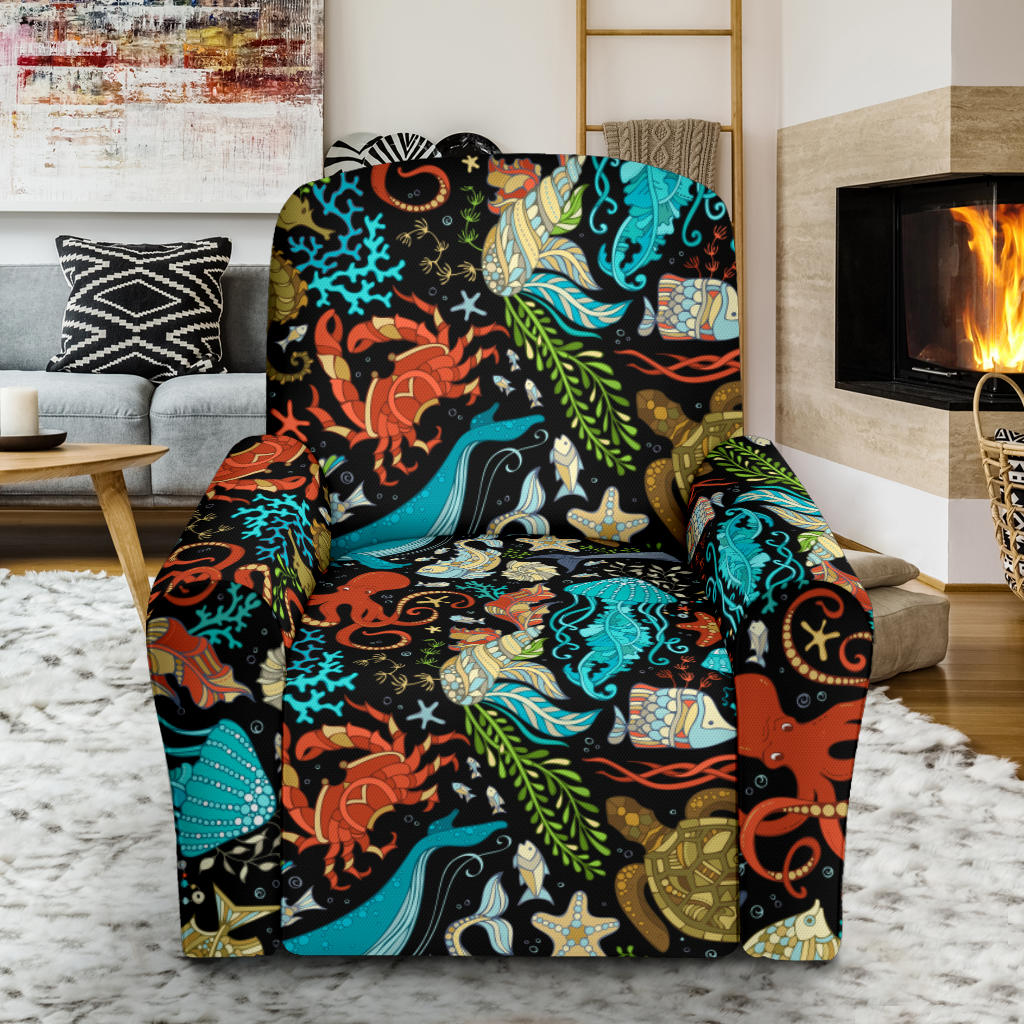 Underwater Animal Print Design LKS301 Recliner Slipcover with Pocket