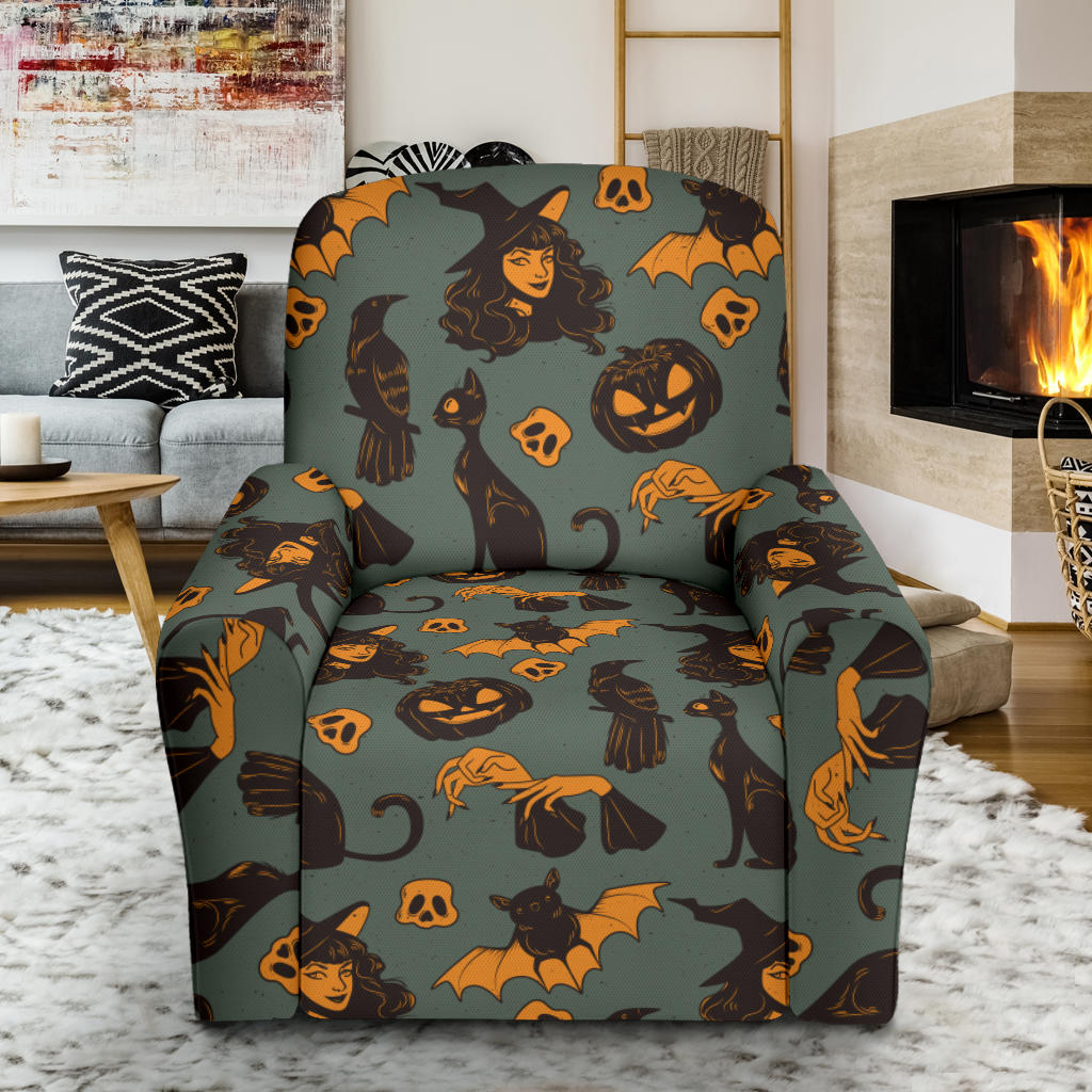 Witch Bat Halloween Print Design LKS305 Recliner Slipcover with Pocket