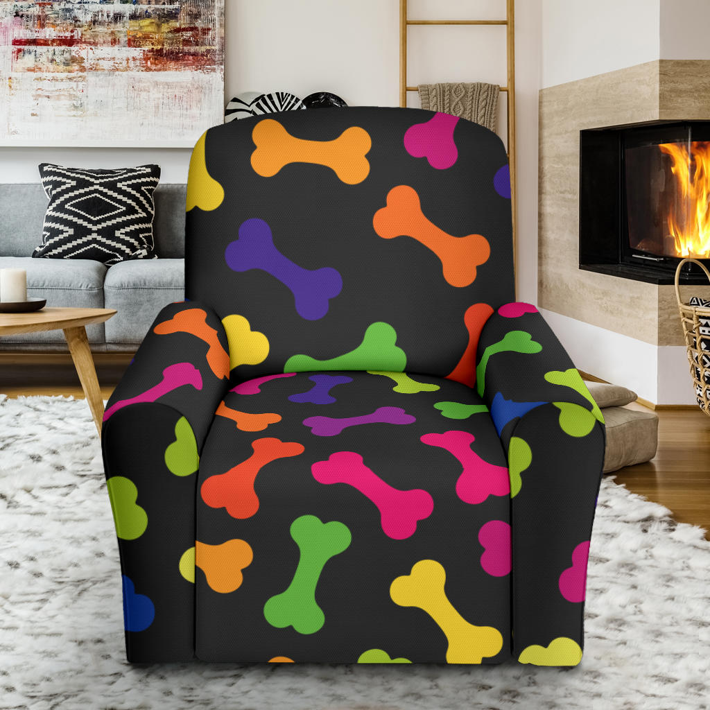 Dog Bone Neon Color Pattern Print Design 02 Recliner Slipcover with Pocket