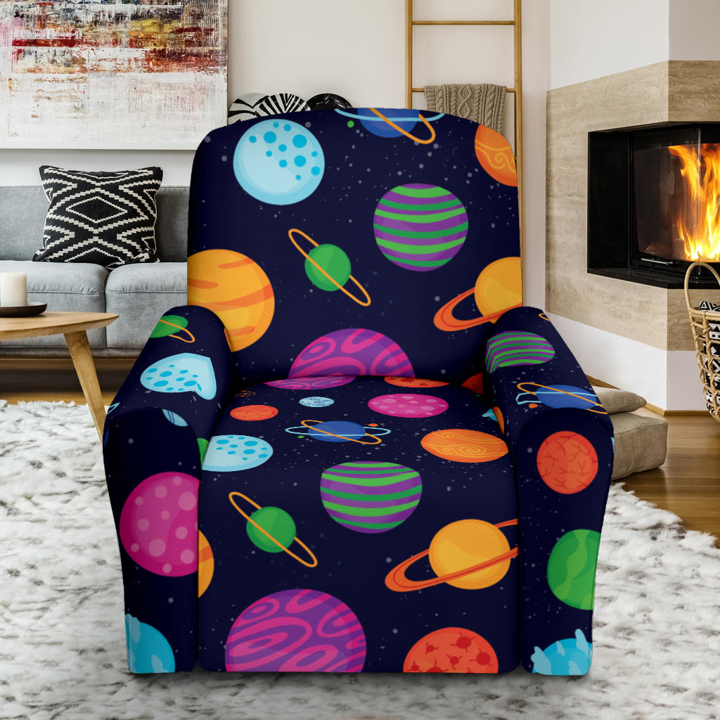 Planet Multicolor Print Design LKS302 Recliner Slipcover with Pocket