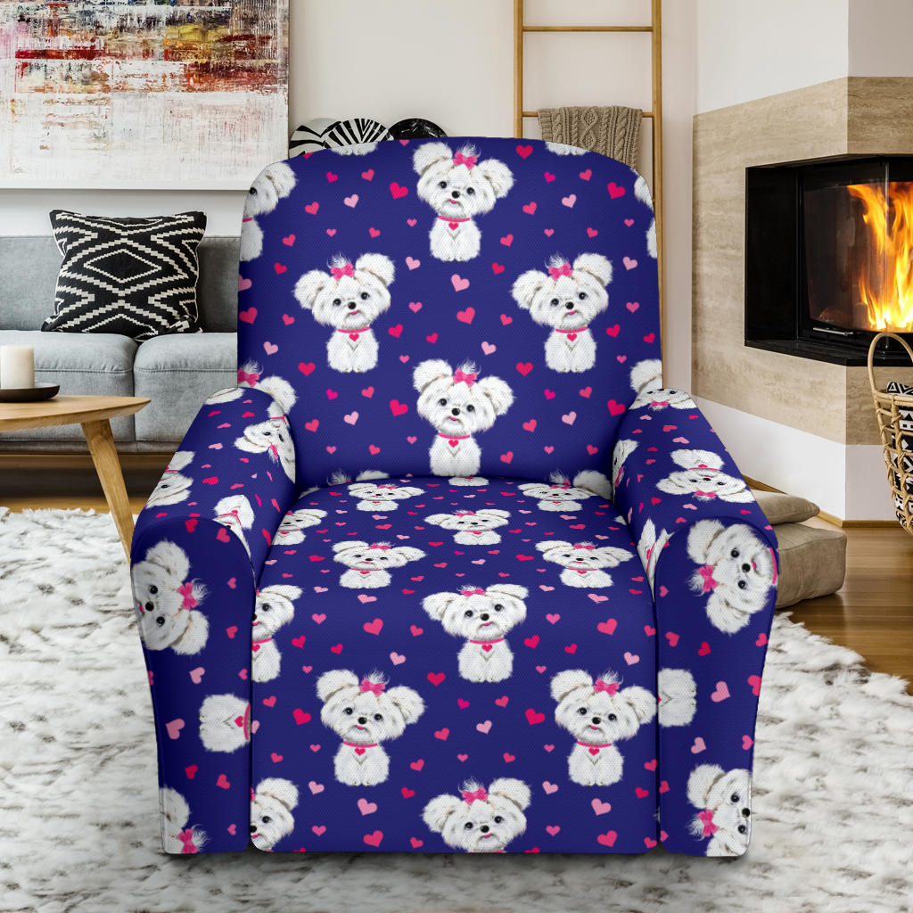 Maltese Pattern Print Design 02 Recliner Slipcover with Pocket