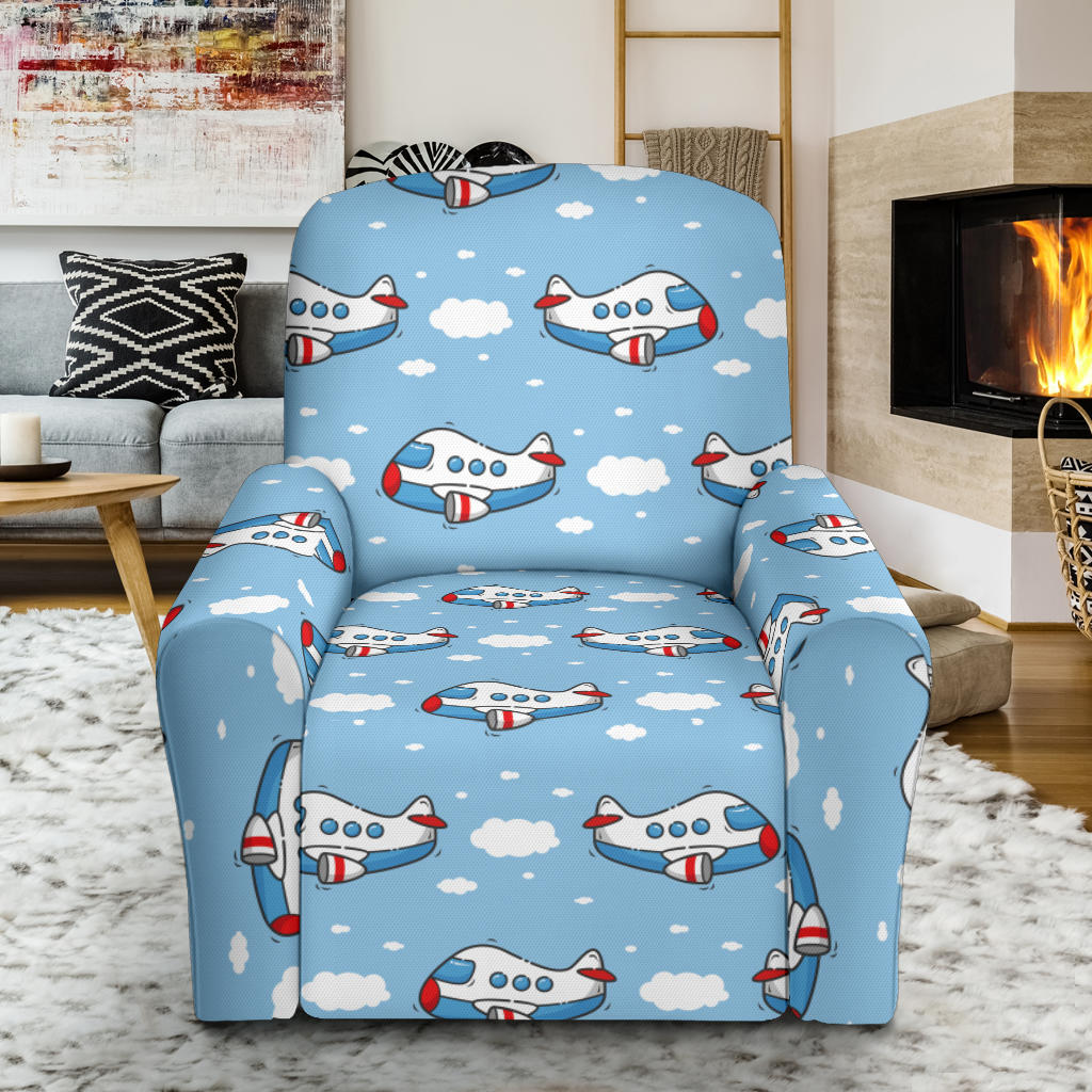 Airplane Cartoon Pattern Print Design 07 Recliner Slipcover with Pocket