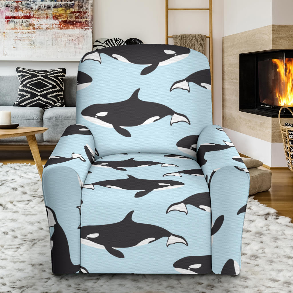 Killer Whale Pattern Print Design 01 Recliner Slipcover with Pocket