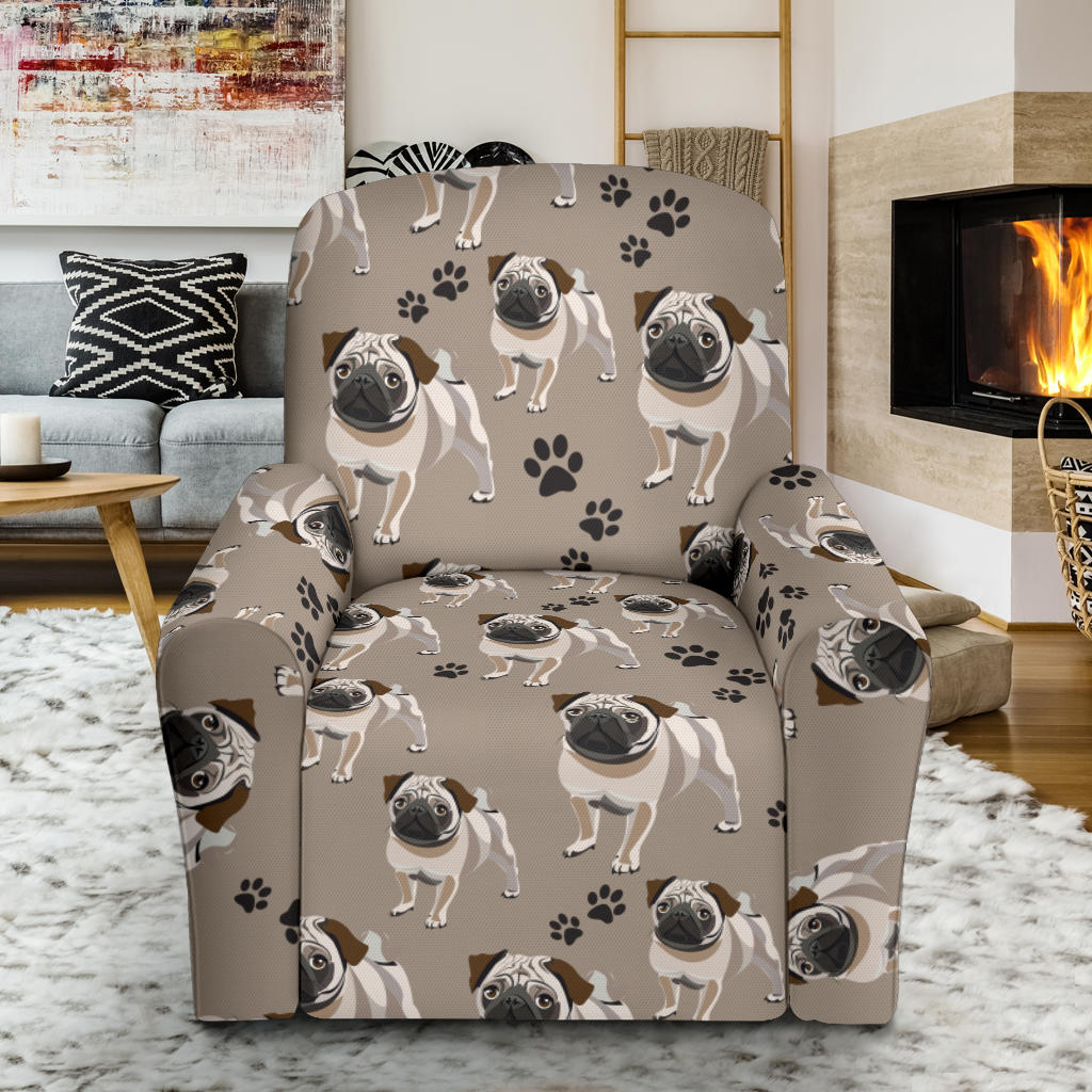 Pug Pattern Print Design A04 Recliner Slipcover with Pocket