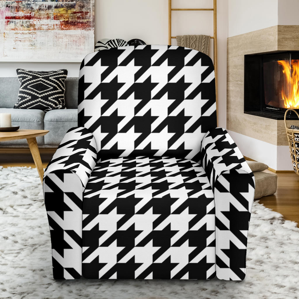 Houndstooth Black White Pattern Print Design 05 Recliner Slipcover with Pocket
