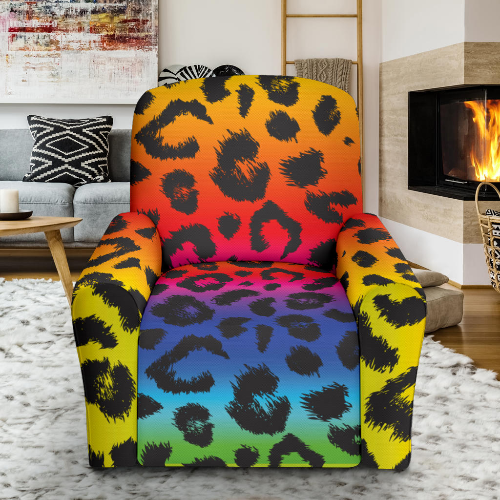 Rainbow Leopard Pattern Print Design A01 Recliner Slipcover with Pocket