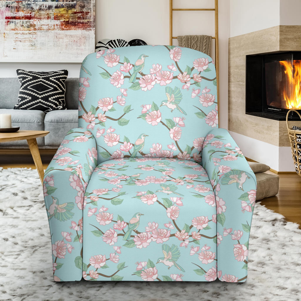 Cherry Blossom Pattern Print Design 02 Recliner Slipcover with Pocket