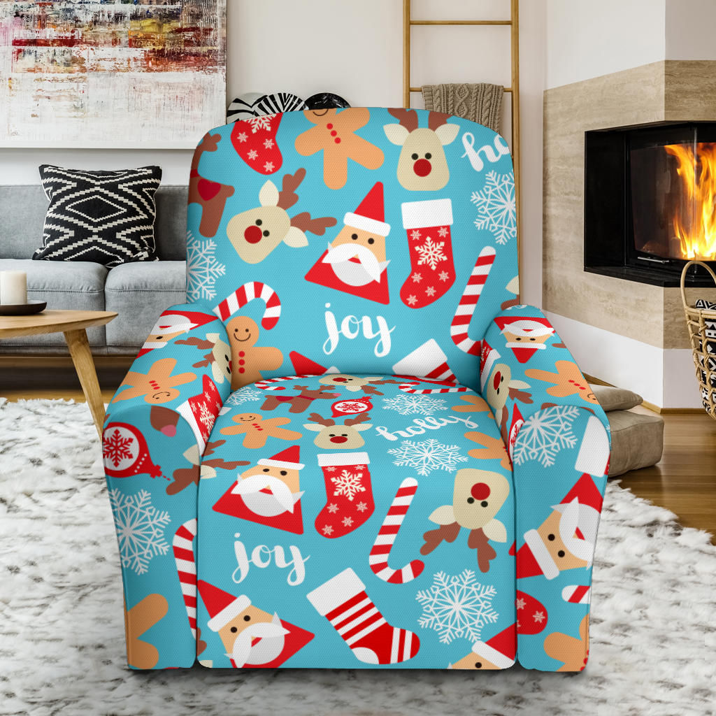Santa Christmas Themed Print Design LKS306 Recliner Slipcover with Pocket