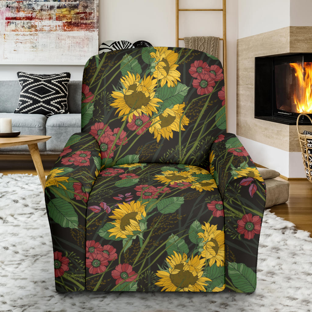 Sunflower Print Design LKS303 Recliner Slipcover with Pocket