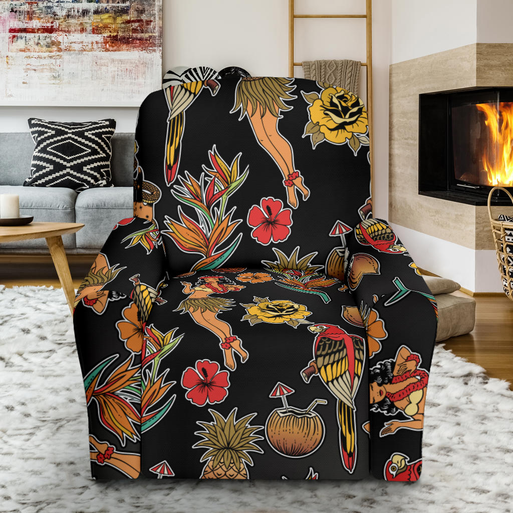 Hula Dancers Hawaiian Style Pattern Print Design 02 Recliner Slipcover with Pocket