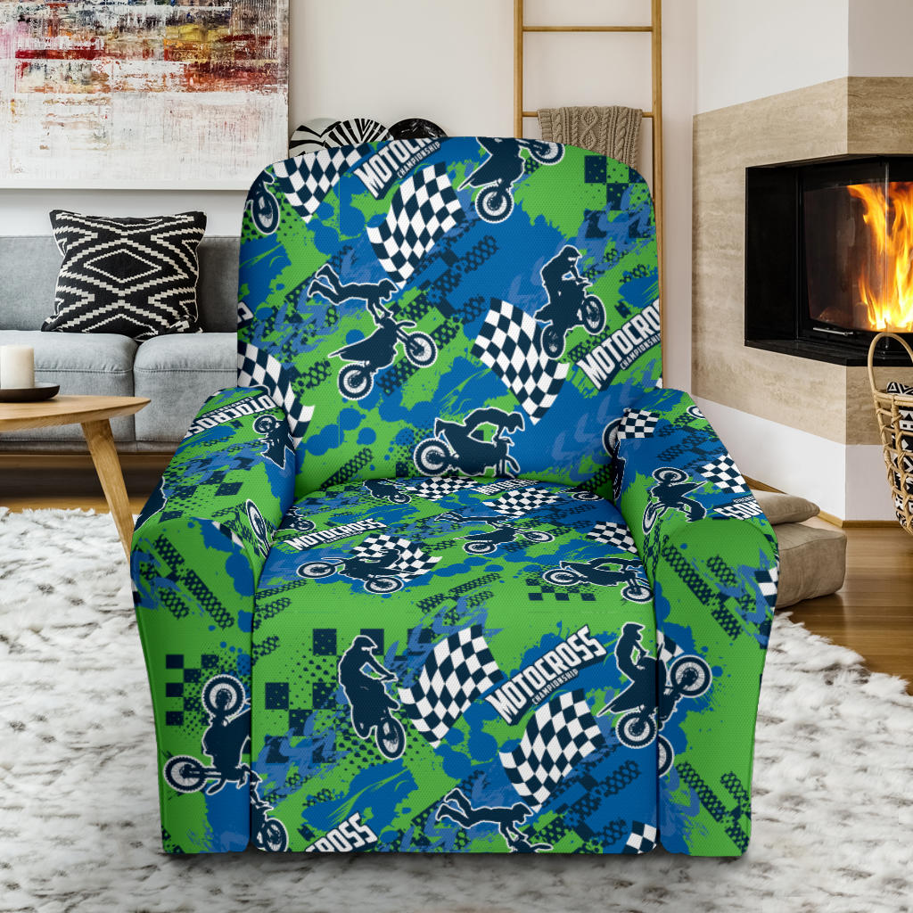 Motocross Pattern Print Design 04 Recliner Slipcover with Pocket
