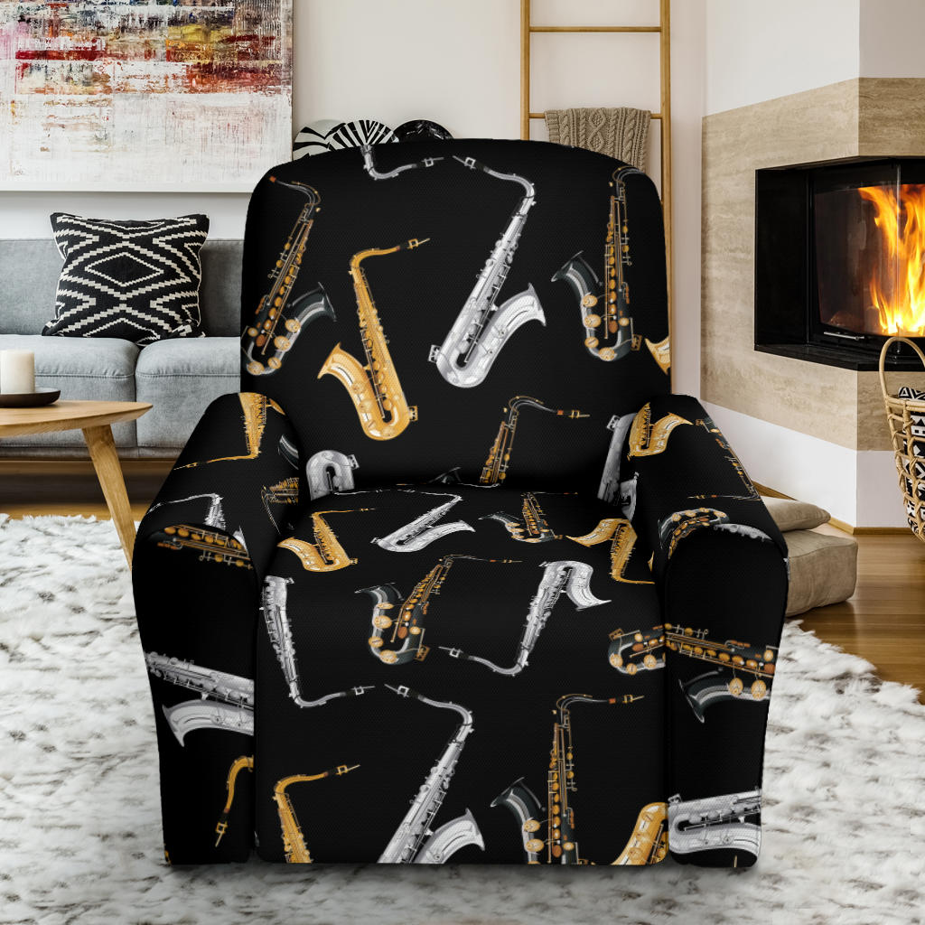 Saxophone Pattern Print Design 01 Recliner Slipcover with Pocket