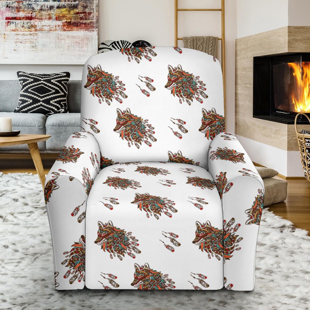 Aztec Wolf Pattern Print Design 02 Recliner Slipcover with Pocket