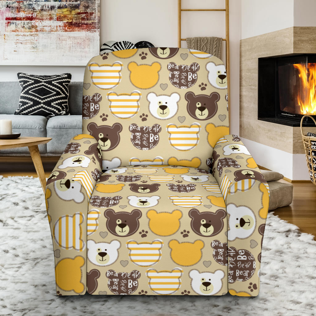 Bear PatchworkPattern Print Design 01 Recliner Slipcover with Pocket