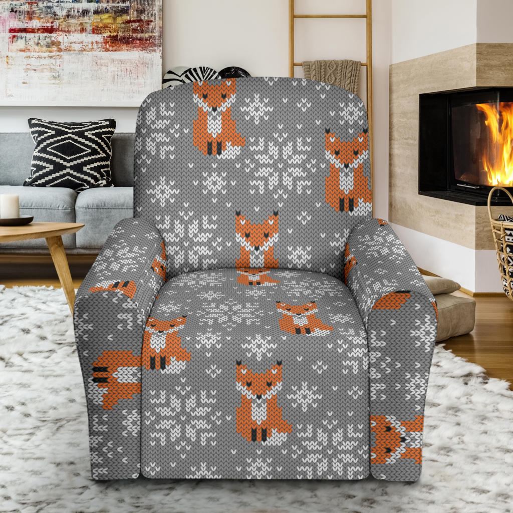 Knit Red Fox Pattern Print Design 02 Recliner Slipcover with Pocket