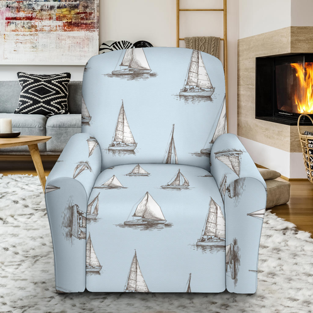 Sailing Ships Pattern Print Design A01 Recliner Slipcover with Pocket