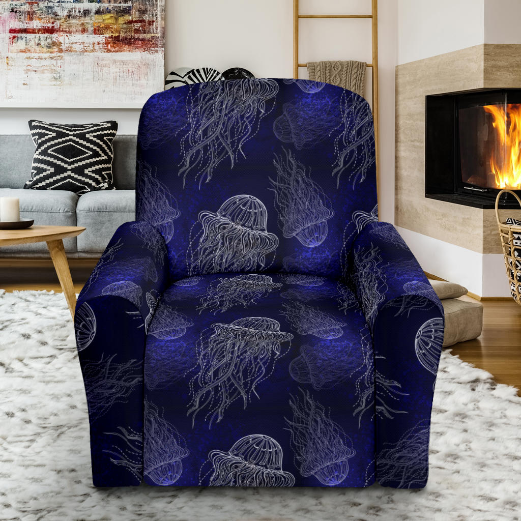 Jellyfish Pattern Print Design 02 Recliner Slipcover with Pocket