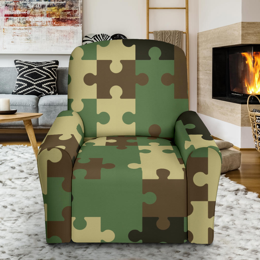 Puzzle Camo Pattern Print Design A03 Recliner Slipcover with Pocket