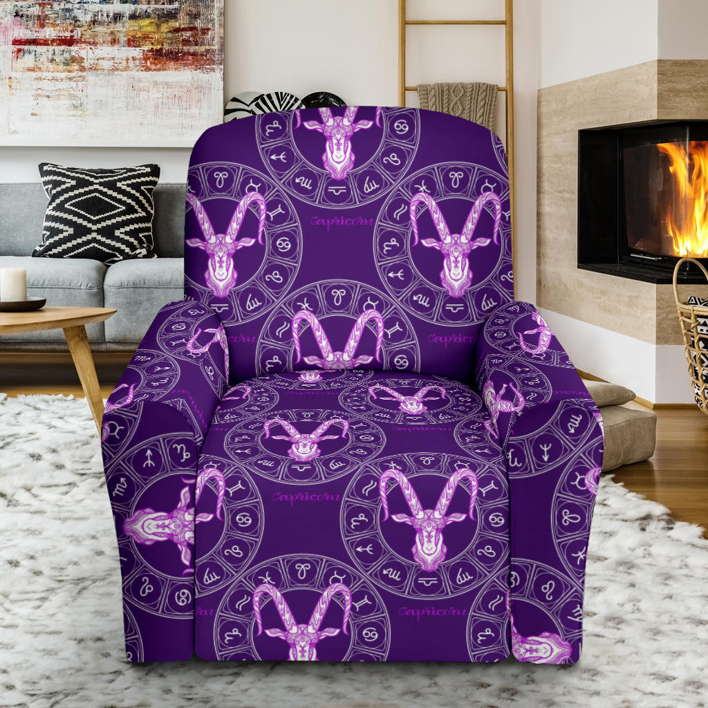 Capricorn Zodiac Pattern Print Design 04 Recliner Slipcover with Pocket