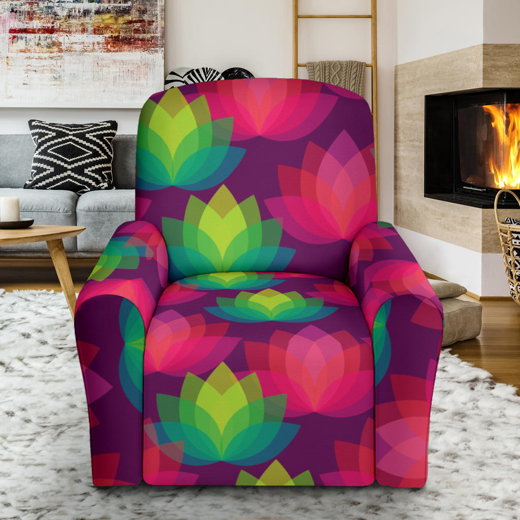 Lotus Pattern Print Design 02 Recliner Slipcover with Pocket