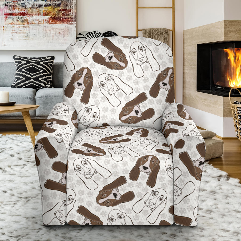 Basset Hound Pattern Print Design 01 Recliner Slipcover with Pocket