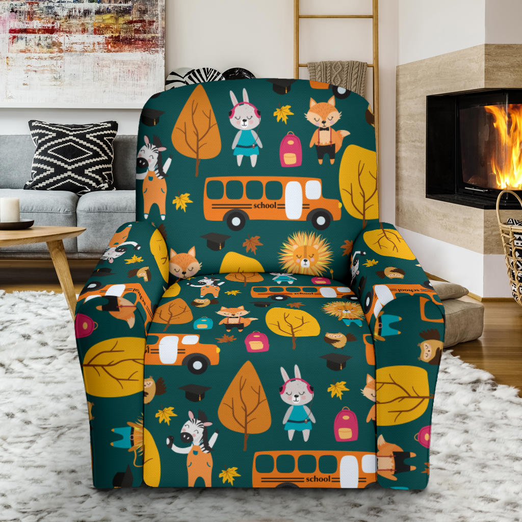School Bus Print Design LKS309 Recliner Slipcover with Pocket
