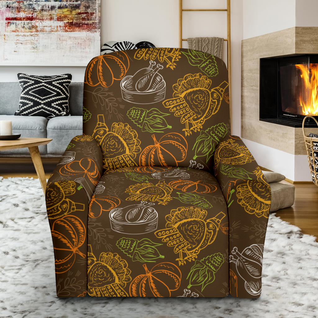 Thanksgiving Print Design LKS301 Recliner Slipcover with Pocket