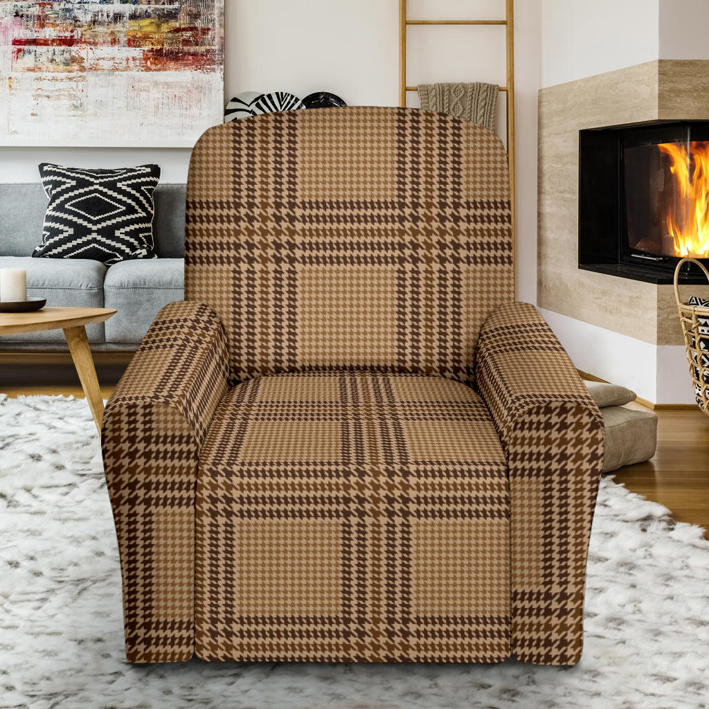 Houndstooth Brown Pattern Print Design 04 Recliner Slipcover with Pocket