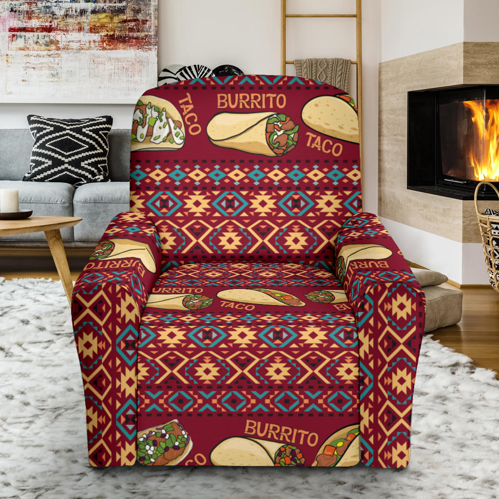 Burrito Taco Print Design LKS302 Recliner Slipcover with Pocket