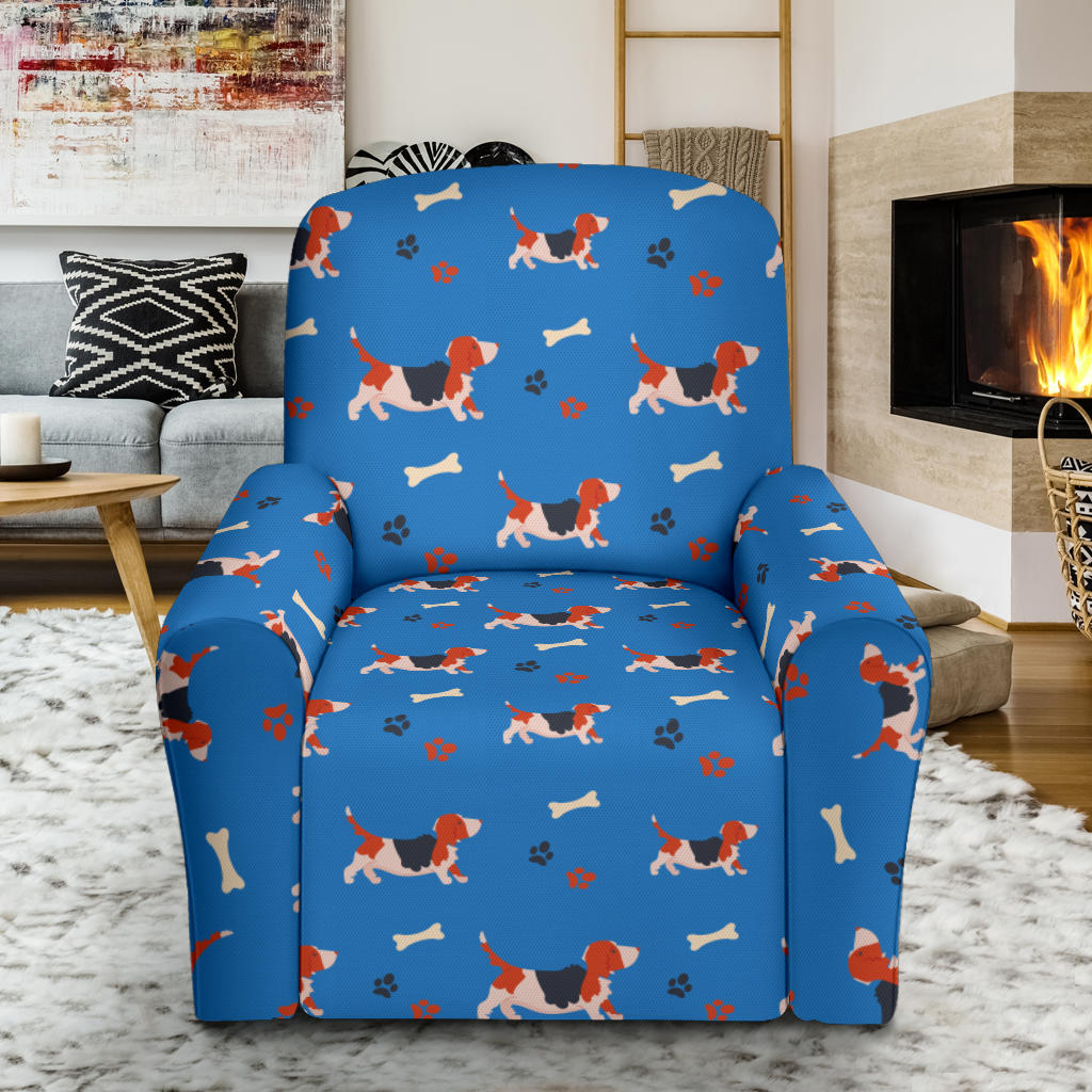 Basset Hound Pattern Print Design 02 Recliner Slipcover with Pocket