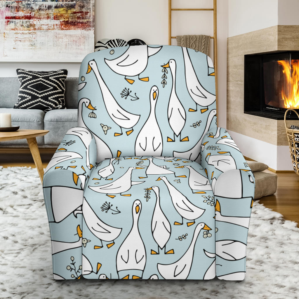 Goose Pattern Print Design 03 Recliner Slipcover with Pocket