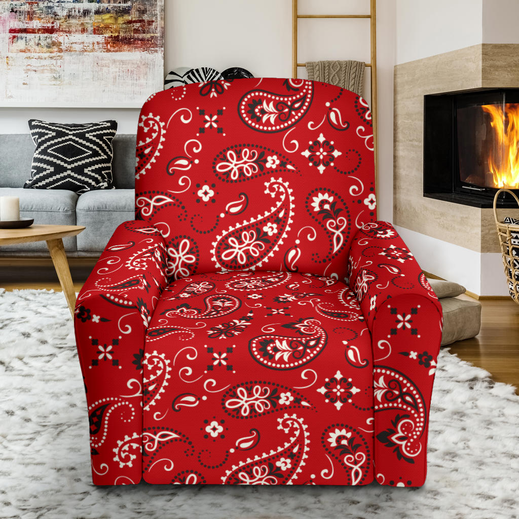Bandana Paisley Red Print Design LKS3011 Recliner Slipcover with Pocket