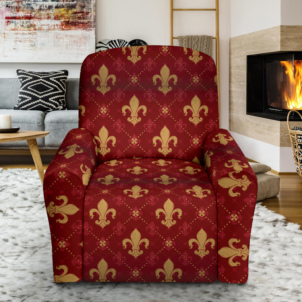 Fleur De Lis Print Design LKS401 Recliner Slipcover with Pocket