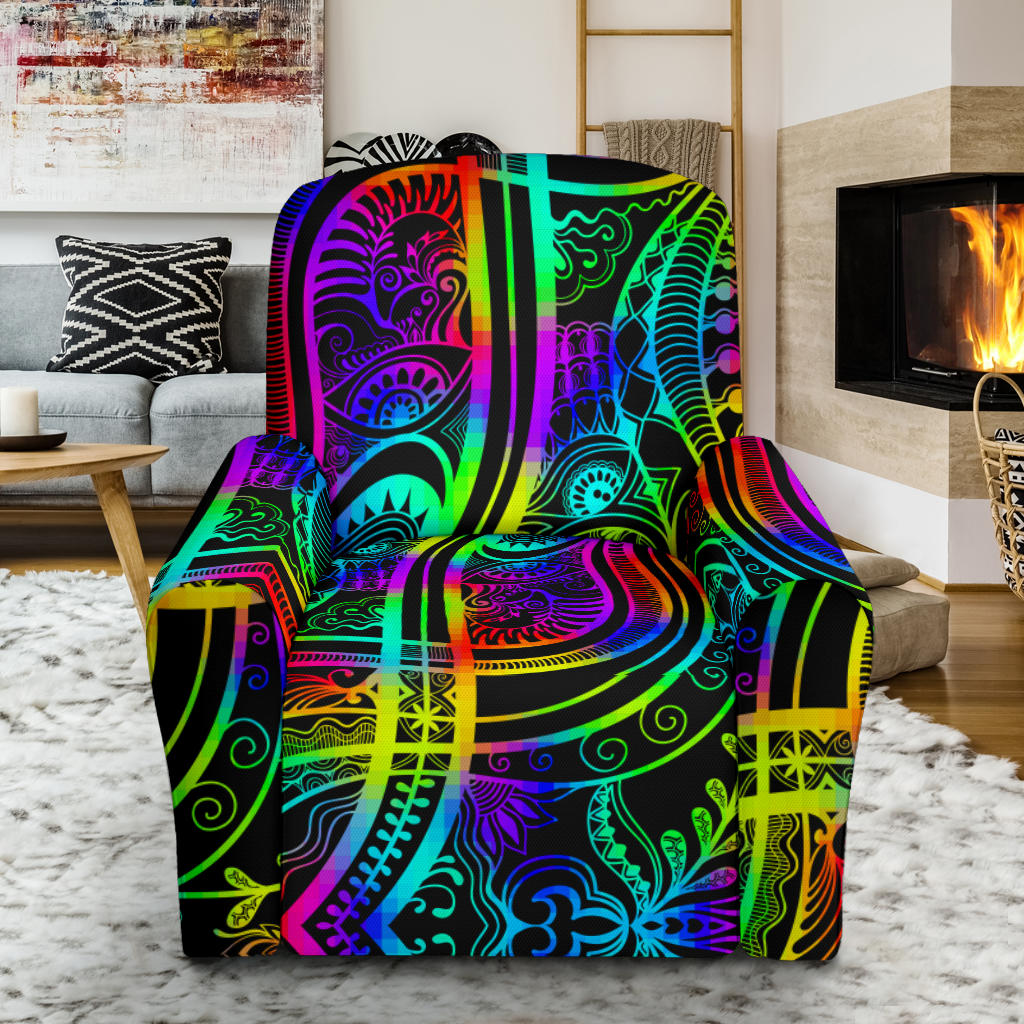 Neon Trible Rainbow Pattern Print Design A01 Recliner Slipcover with Pocket