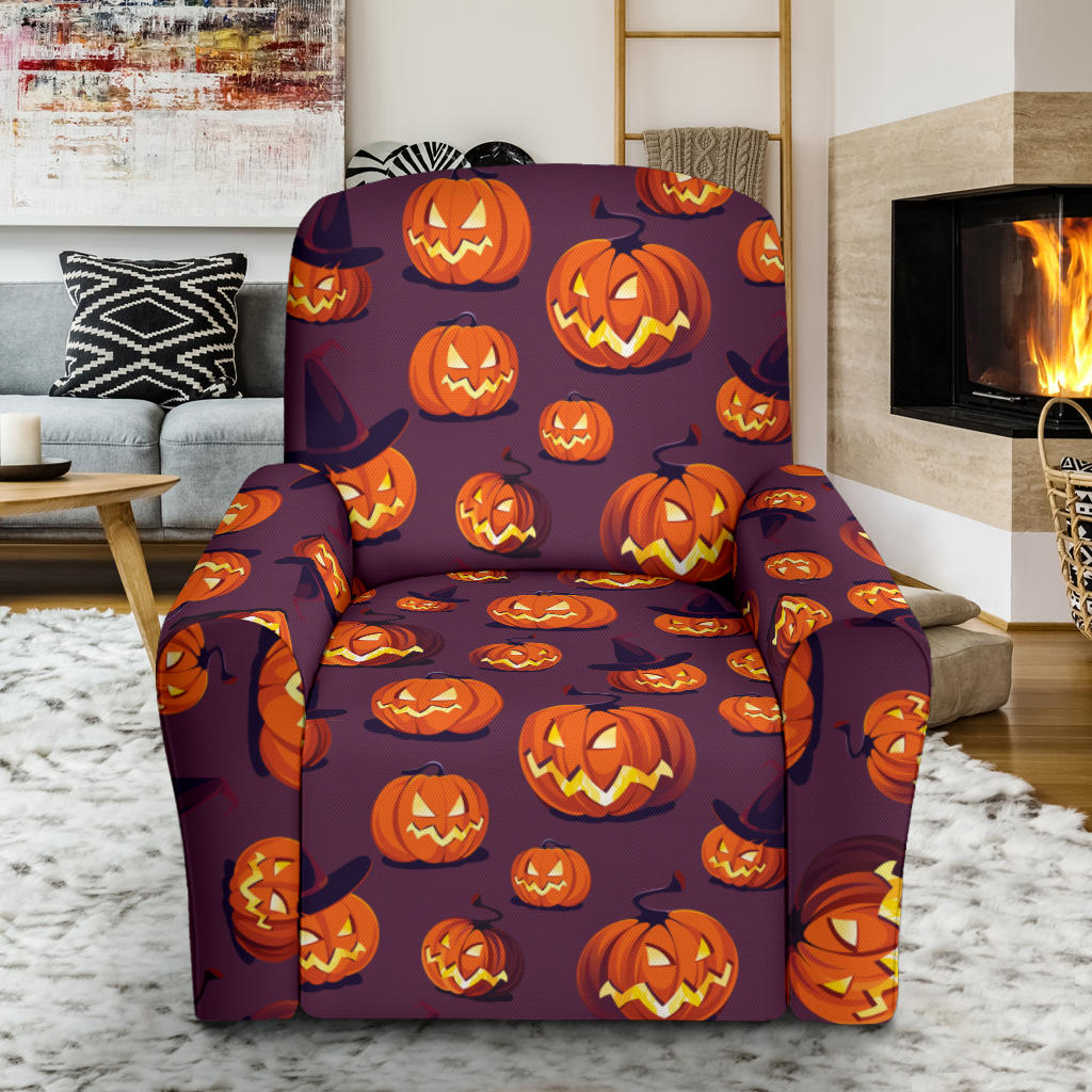Halloween Pumpkin Pattern Print Design 03 Recliner Slipcover with Pocket