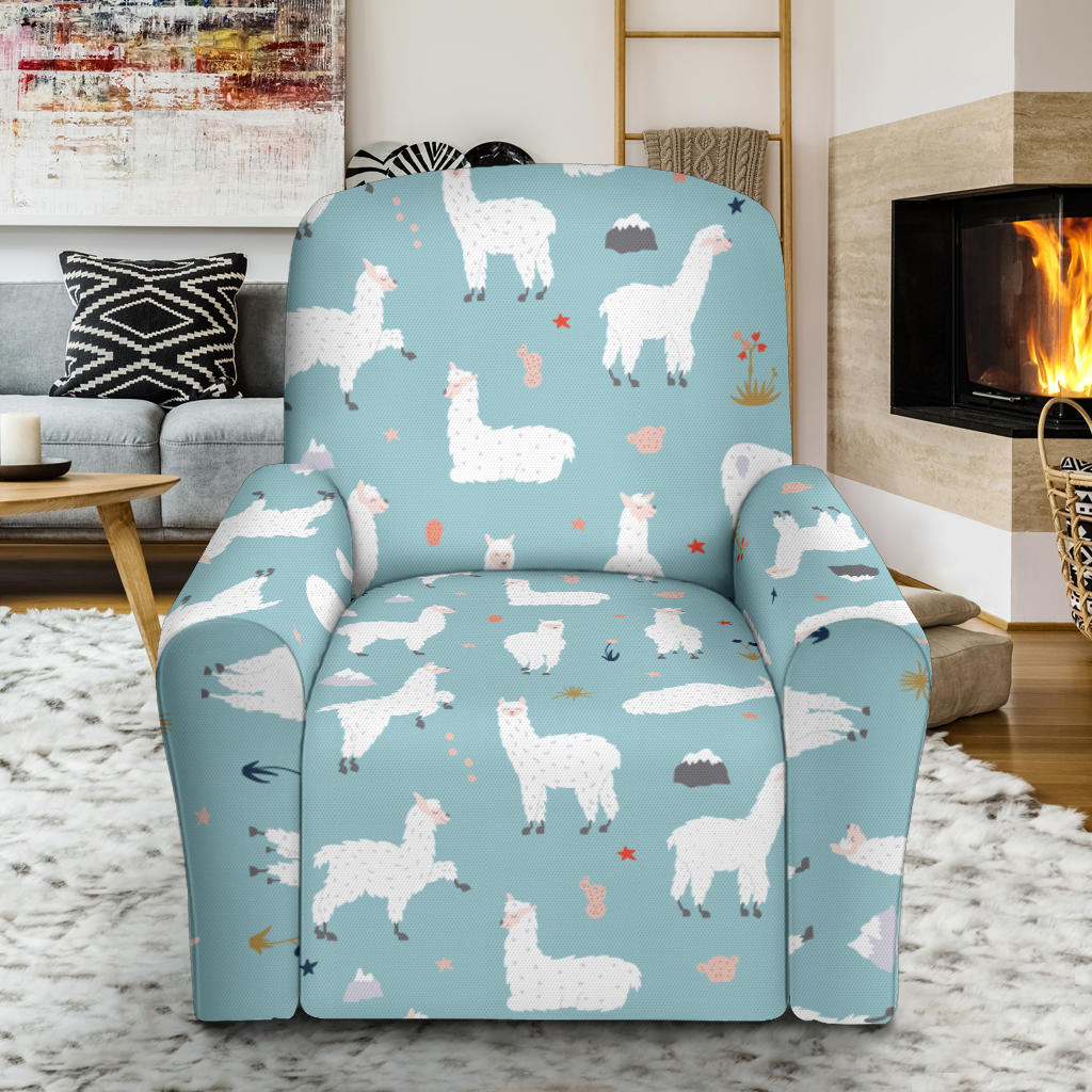 Alpaca Pattern Print Design 02 Recliner Slipcover with Pocket