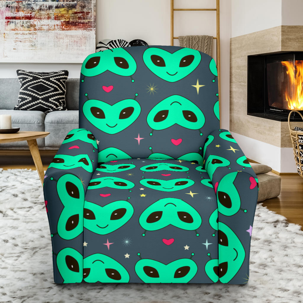 Alien Head Heart Pattern Print Design 03 Recliner Slipcover with Pocket