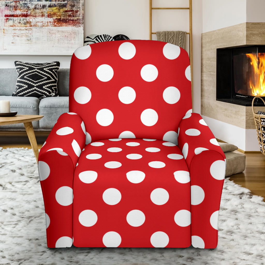 Polka Dot Red Pattern Print Design 04 Recliner Slipcover with Pocket